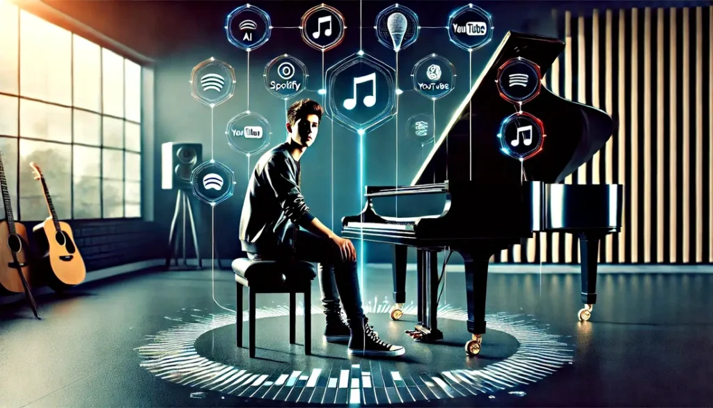 Featured image for piano blog marbella article. - Young pianist sitting behind a Grand Piano