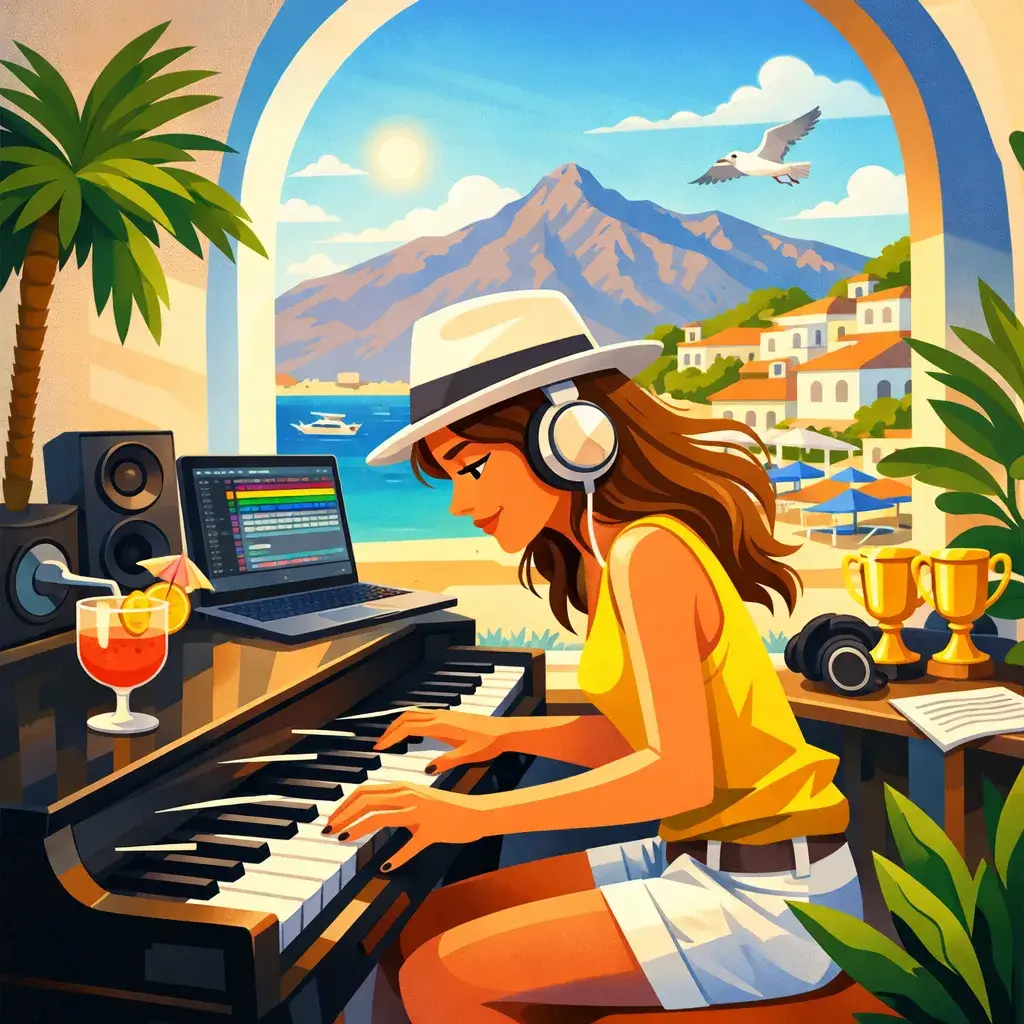 Piano lessons Marbella guide showing modern piano training and music production in Marbella