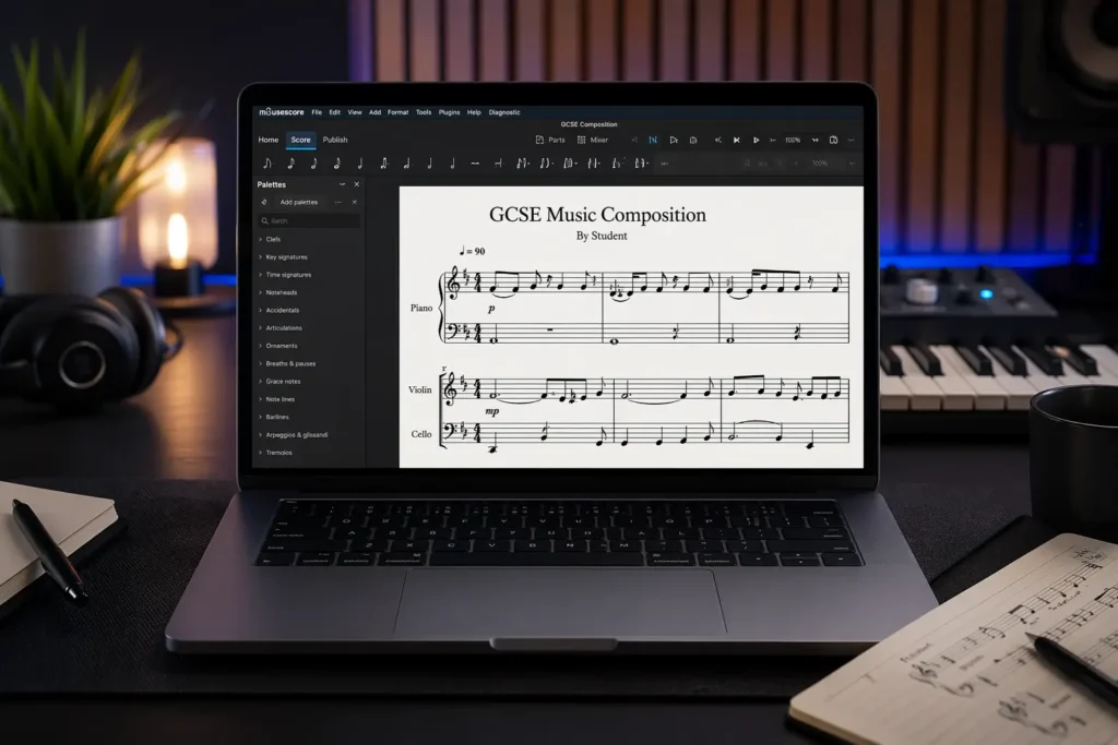 MuseScore GCSE music setup screen for composition